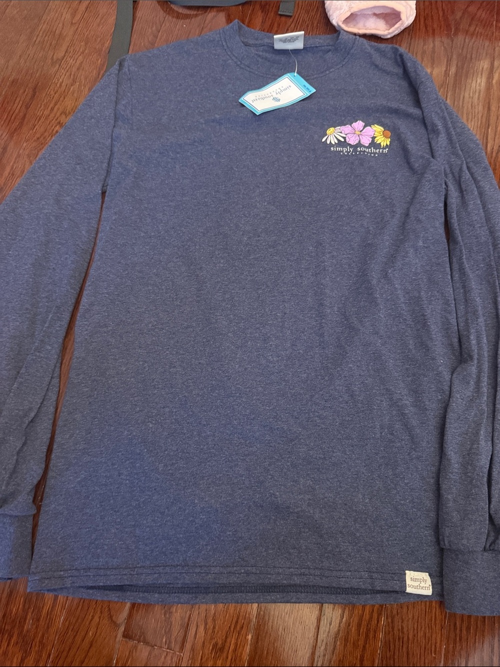 Simply Southern Navy Long-Sleeve Tee with Pink & Yellow Floral Chest